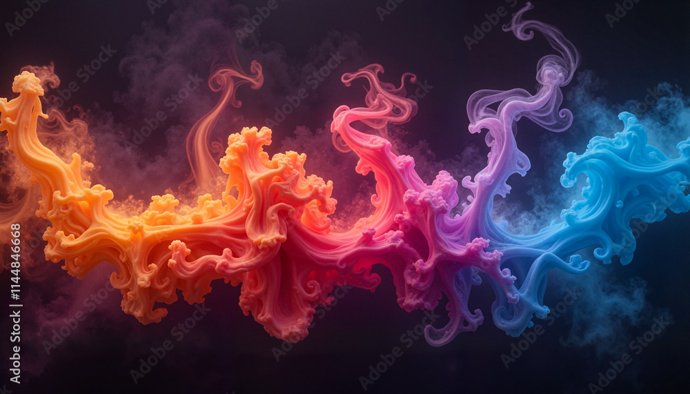 Fototapeta premium Abstract colorful smoke or ink swirls on a dark background