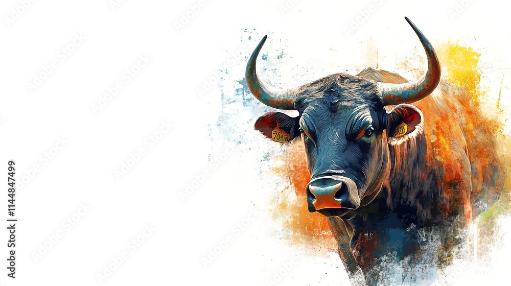 a bull painted in watercolor on white a bull painted in watercolor on white