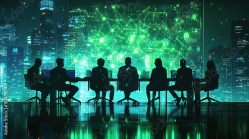 Wallpaper Mural Silhouetted team at table with digital overlay in city. Torontodigital.ca