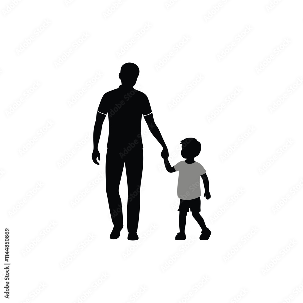 Father and son silhouette vector white background
