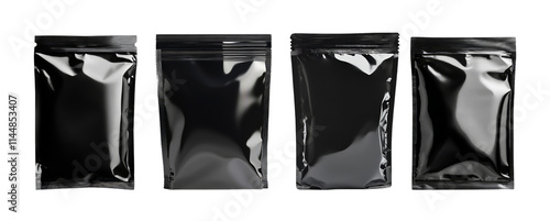 Set of clean black pouch isolated on transparent background.