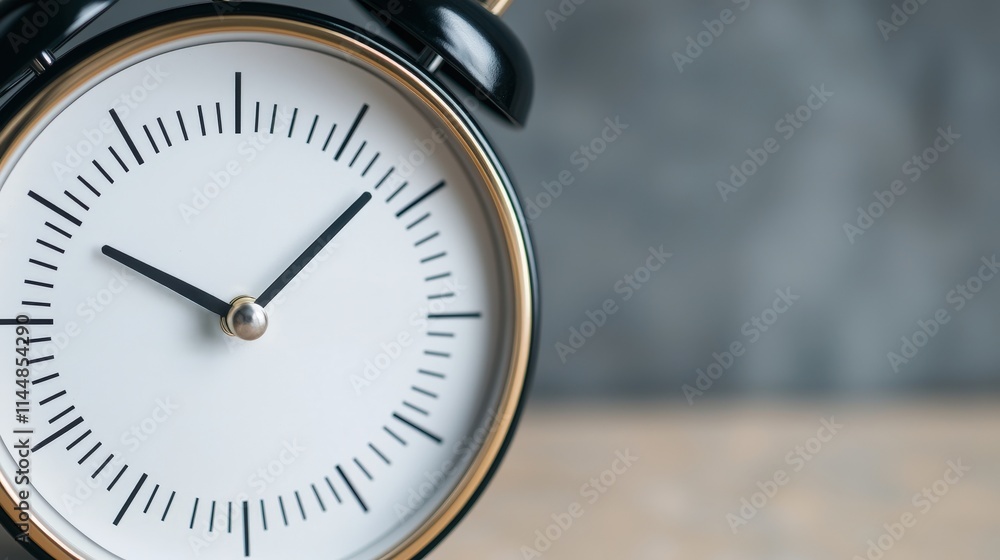 Classic Black Alarm Clock with White Dial and Simple Design Set Against a Textured Background for Timeliness and Organization in Daily Life Classic Black Alarm Clock with White Dial and Simple Design Set Against a Textured Background for Timeliness and Organization in Daily Life