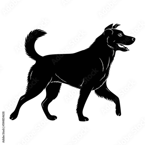 Black Walking Dog Silhouette Vector Illustration - Minimalist Black Dog Design for Pets and Wildlife Art photo