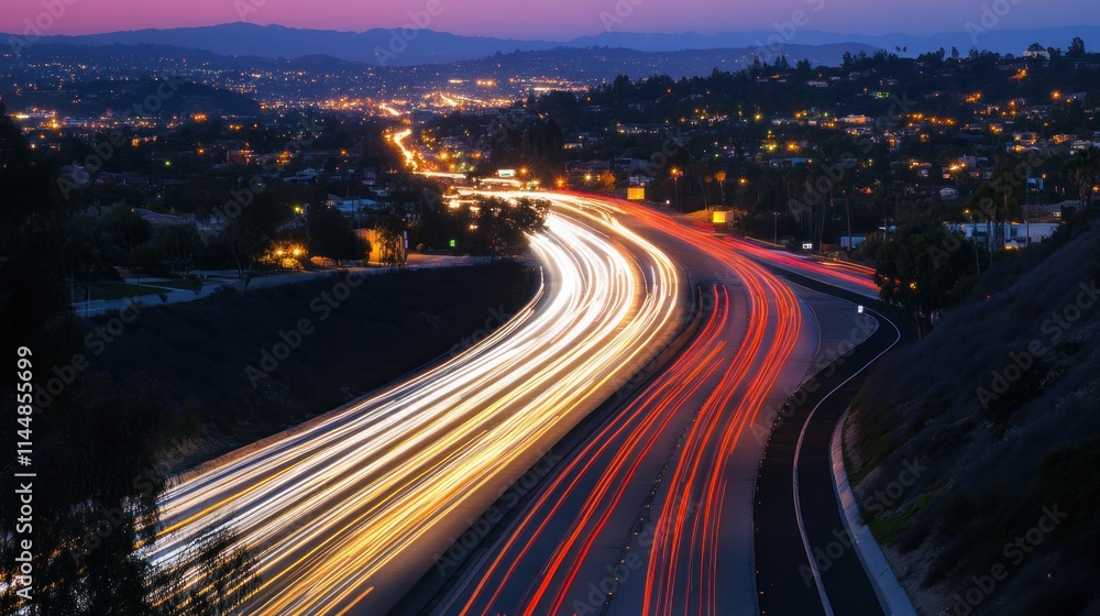 City highway at dusk with traffic lights creating trails. City highway at dusk with traffic lights creating trails.