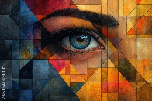 Fantasy closeup of a human eye blending beauty and horror with artistic textures and symbolic design