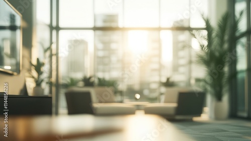 Wallpaper Mural Blurred modern living room interior with city view. Torontodigital.ca