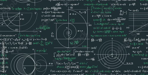 Seamless Circle Area Formula on Blackboard Background.