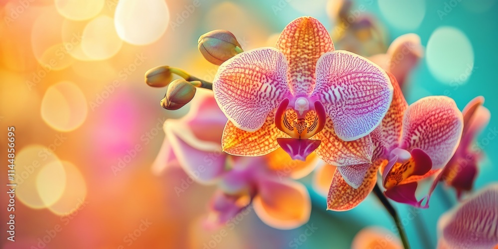 Stunning macro shot capturing the exquisite details of a beautiful orchid, showcasing the vibrant colors and intricate patterns of this beautiful orchid in full bloom.