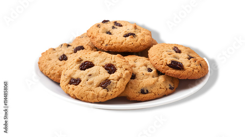 Delicious Plate of Oatmeal Raisin Cookies on a white Background