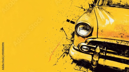Vintage Yellow Car Art: A Striking Abstract Illustration of a Classic Vehicle