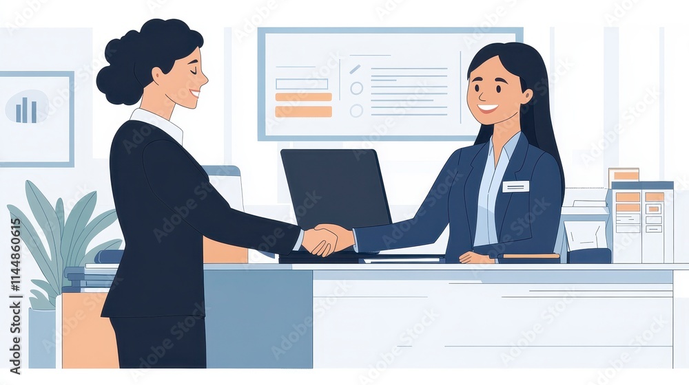 Business meeting handshake between two professionals office environment digital illustration confidence and collaboration Business meeting handshake between two professionals office environment digital illustration confidence and collaboration