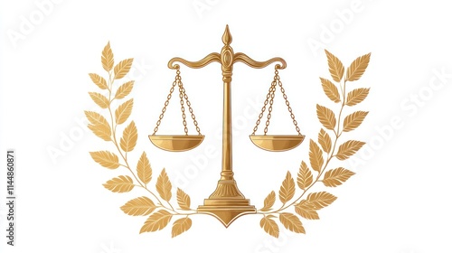 Golden scales of justice with laurel wreath.