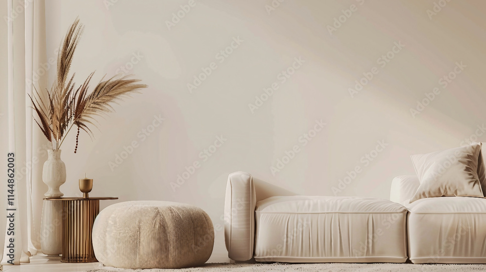 Modern minimalist home decor ideas featuring a beige sofa, boucle rug, neutral tones, and elegant accessories in a serene living room with Scandinavian styling. Perfect for cozy and stylish interiors. Modern minimalist home decor ideas featuring a beige sofa, boucle rug, neutral tones, and elegant accessories in a serene living room with Scandinavian styling. Perfect for cozy and stylish interiors.