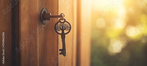 Key in door with light.