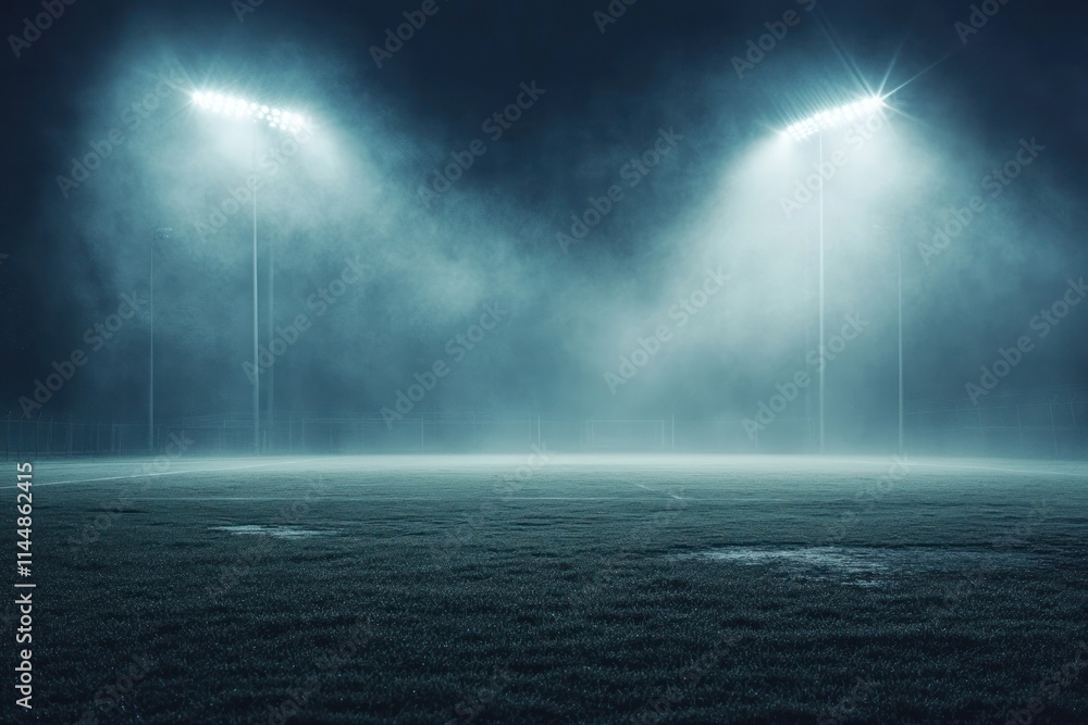 Foggy field illuminated by stadium lights. Foggy field illuminated by stadium lights.