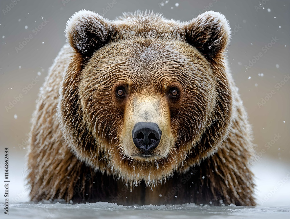 Grizzly brown bear searches for food on a winter day, Montana, USA Grizzly brown bear searches for food on a winter day, Montana, USA