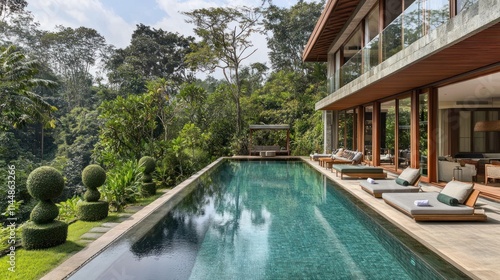 Wallpaper Mural Modern villa with pool overlooking lush forest. Torontodigital.ca