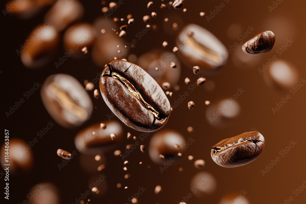 Dynamic Close-Up of Roasted Coffee Beans in Motion Dynamic Close-Up of Roasted Coffee Beans in Motion