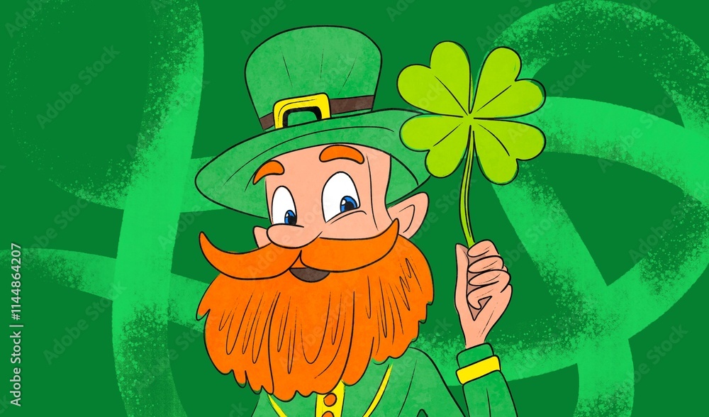 Joyful leprechaun holding a shamrock for St. Patrick's Day Joyful leprechaun holding a shamrock for St. Patrick's Day