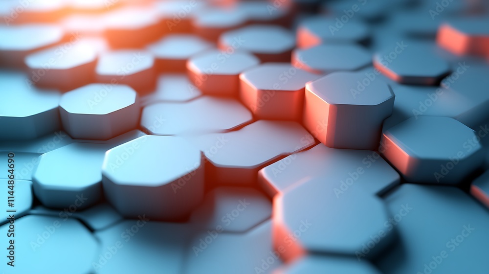 Obraz premium Abstract Hexagonal Pattern Blue And Orange Hues