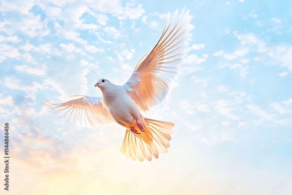 Obraz premium Ethereal Double Exposure of a Bird Soaring Through a Pastel Cloud Filled Sky