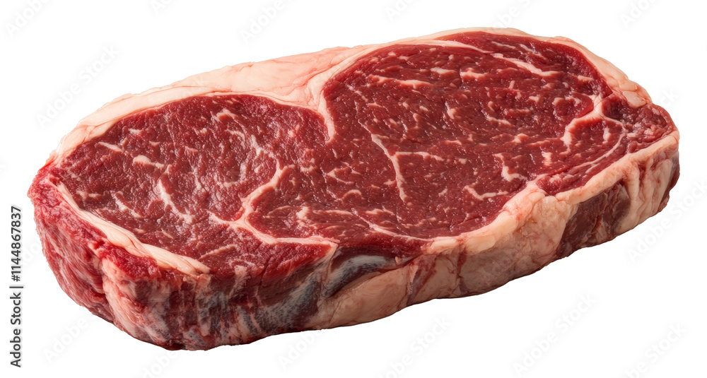 Raw ribeye steak, marbled meat with fat, close-up on transparent background. Culinary and gourmet cooking concept Raw ribeye steak, marbled meat with fat, close-up on transparent background. Culinary and gourmet cooking concept