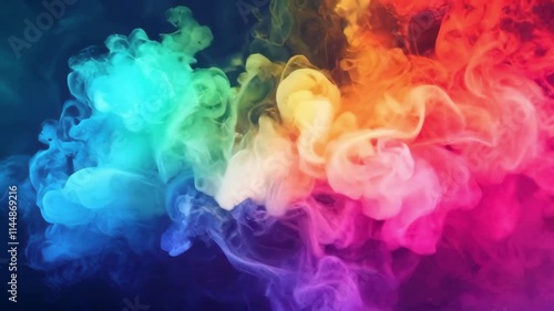 Vivid, swirling smoke in rainbow colors creates a dynamic and abstract background. Ideal for visual effects, motion graphics, and creative projects.. AI Generation