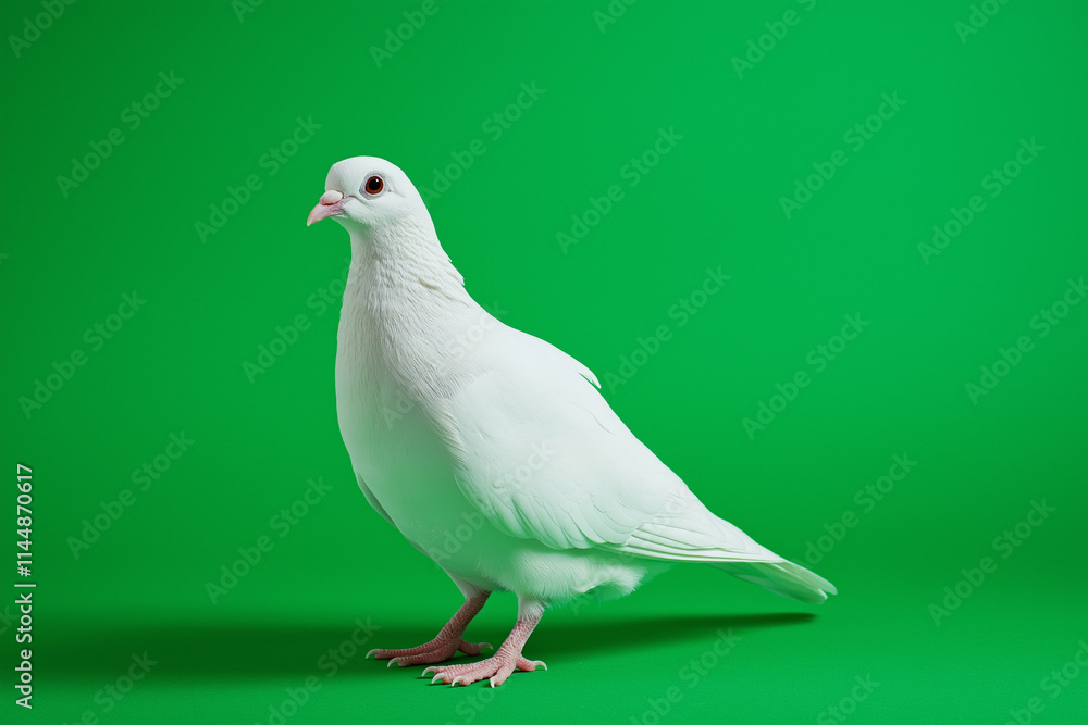 Elegant White Dove Against Vibrant Green Background Elegant White Dove Against Vibrant Green Background