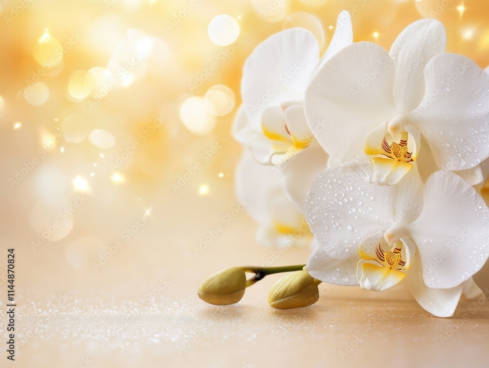Delicate white orchid flowers elegant floral arrangement soft backdrop nature's beauty close-up perspective tranquil concept Delicate white orchid flowers elegant floral arrangement soft backdrop nature's beauty close-up perspective tranquil concept