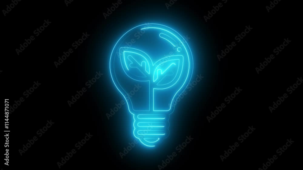 Bulb Seedlings icon animation by cyan color neon on black background. Bulb Seedlings icon animation by cyan color neon on black background.