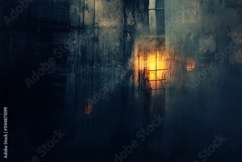 Wallpaper Mural Glowing window, dark building, textured surface, night scene. Torontodigital.ca