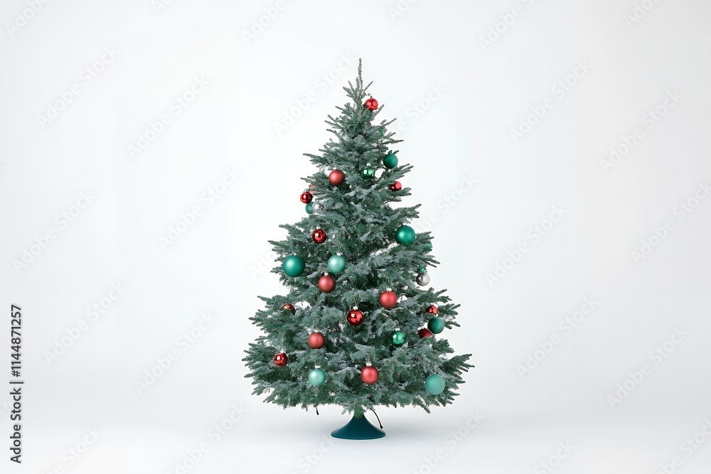 Brightly decorated Christmas tree with ornaments in shades of red and green, perfect for holiday celebrations Brightly decorated Christmas tree with ornaments in shades of red and green, perfect for holiday celebrations