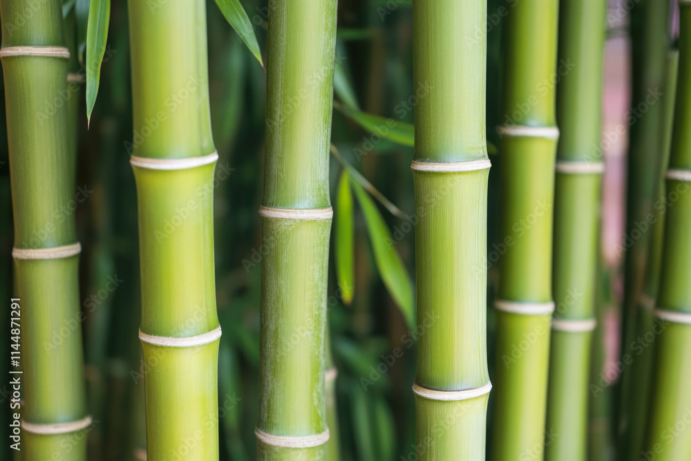 Close-up of vibrant green bamboo stalks in a lush grove Close-up of vibrant green bamboo stalks in a lush grove