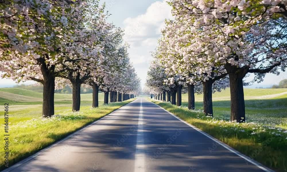 custom made wallpaper toronto digitalRoad with blooming trees in spring