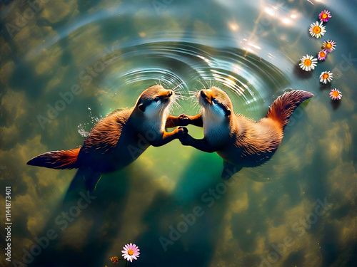 Wallpaper Mural A fictional illustration of an otter couple in love in a pond. Valentine's Day Greeting Card. Love is everywhere Torontodigital.ca