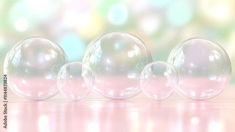 Four translucent spheres rest on a pink surface Four translucent spheres rest on a pink surface
