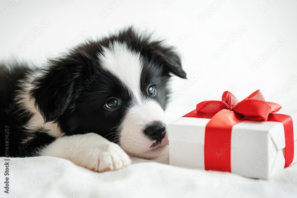 Puppy with present on white background. Puppy with present on white background.