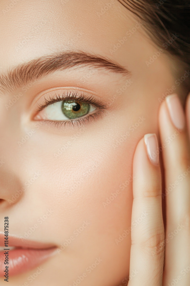 Close-up of young caucasian female with green eyes and flawless skin Close-up of young caucasian female with green eyes and flawless skin