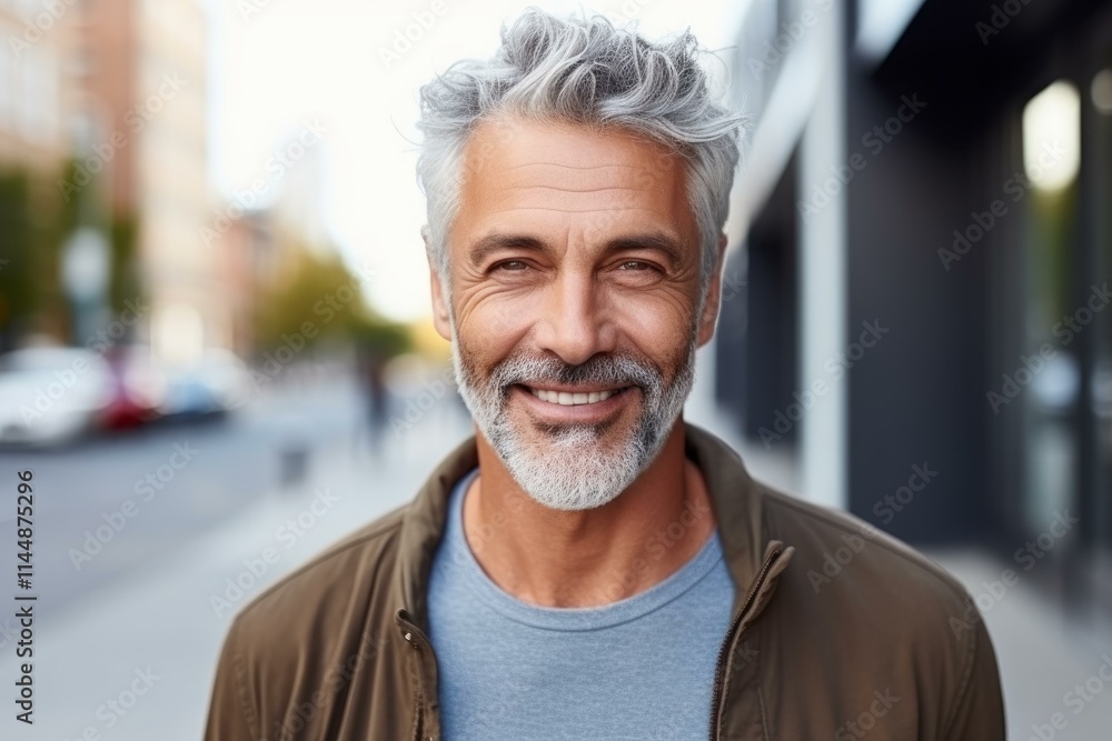 Portrait of a confident and stylish older man enjoying city life, showing a genuine and happy expression Portrait of a confident and stylish older man enjoying city life, showing a genuine and happy expression