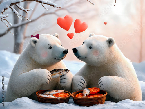 Wallpaper Mural A fictional illustration of a loving pair of polar bears celebrating Valentine's Day over dinner in a winter forest Torontodigital.ca