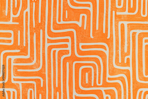 Abstract Orange Maze Pattern with White Lines Design