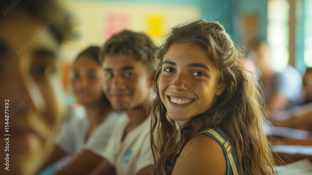Smiling Students Engaged in a Classroom Setting