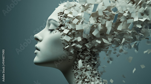 Surreal Fragmented Face Sculpture In Motion