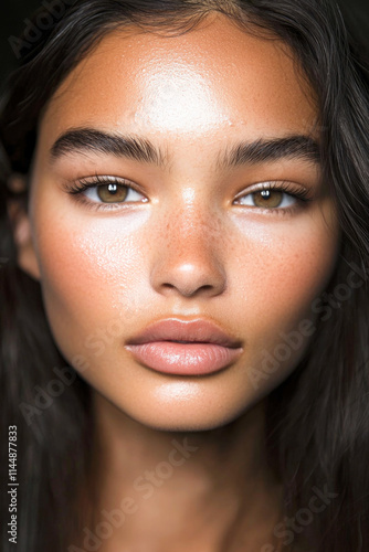 Young asian female with natural makeup and glowing skin portrait