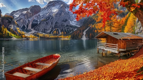 Bild auf Leinwand A crisp breeze sweeps through the forest, rustling the fallen leaves that blanket the ground