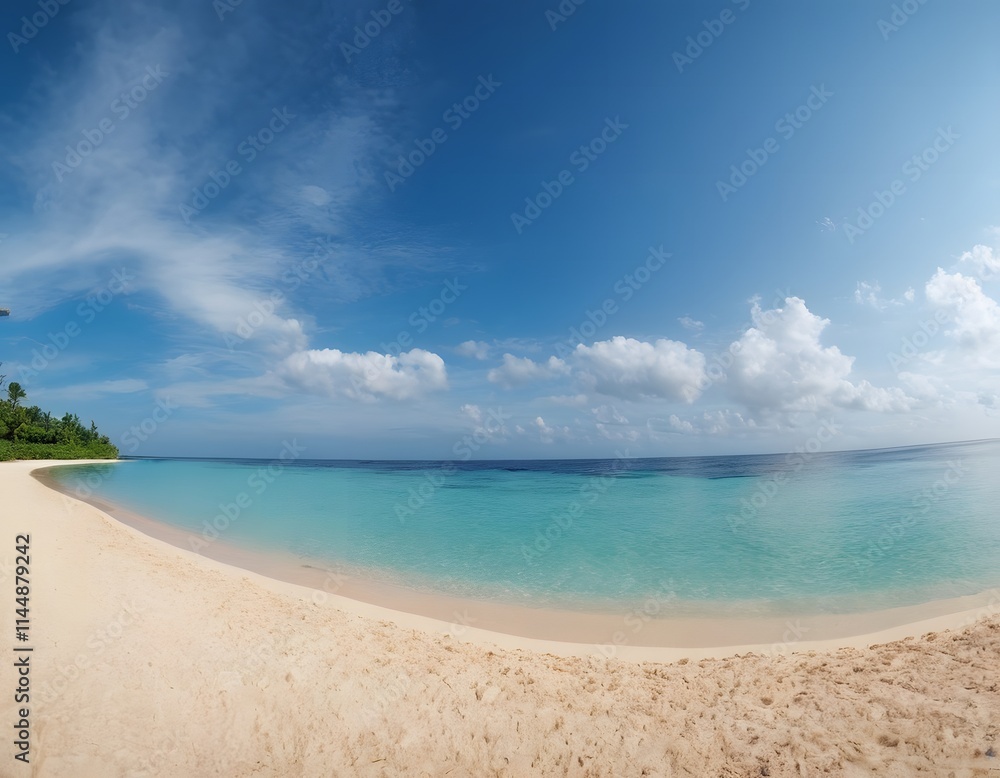 Fototapeta premium blue sunny sky and white clouds with sea view water waves and sunlight