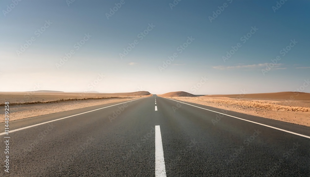Fototapeta premium A straight road through a desert landscape.