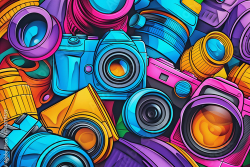 Colorful Abstract Collection of Cameras and Lenses Art