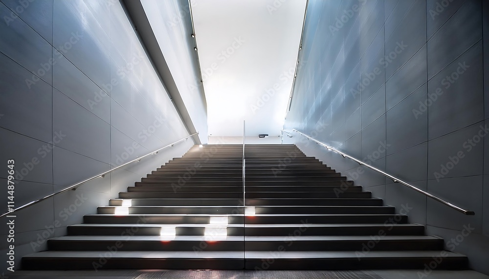 Modern staircase leading to bright light above. Modern staircase leading to bright light above.