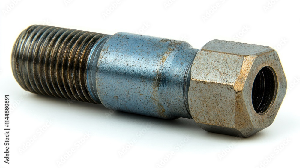 Used metallic threaded bolt with hexagonal nut. Used metallic threaded bolt with hexagonal nut.